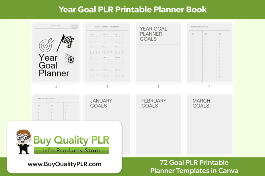Year Goal PLR Printable Planner Book