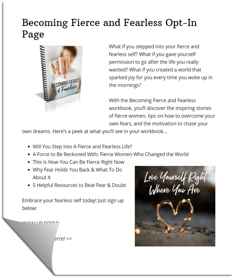 Becoming Fierce and Fearless Optin Copy
