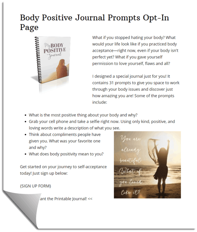 Body Positive Journal Prompts Optin