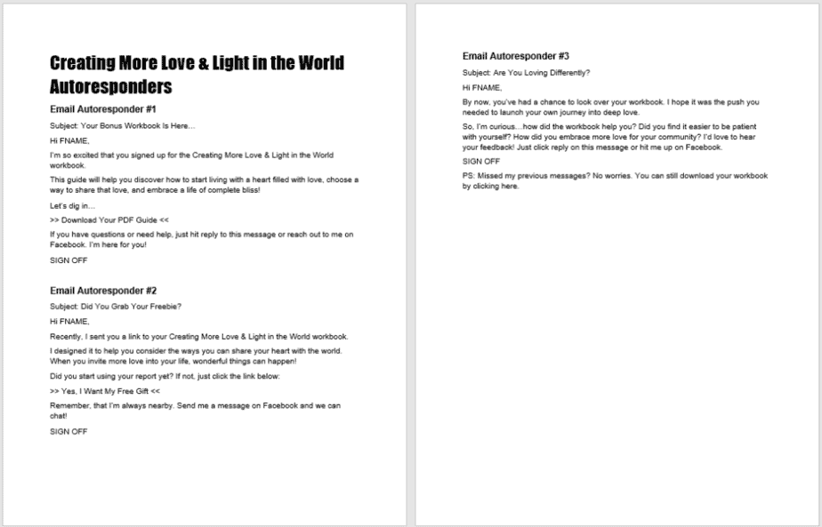 Creating More Love and Light in the World Autoresponder