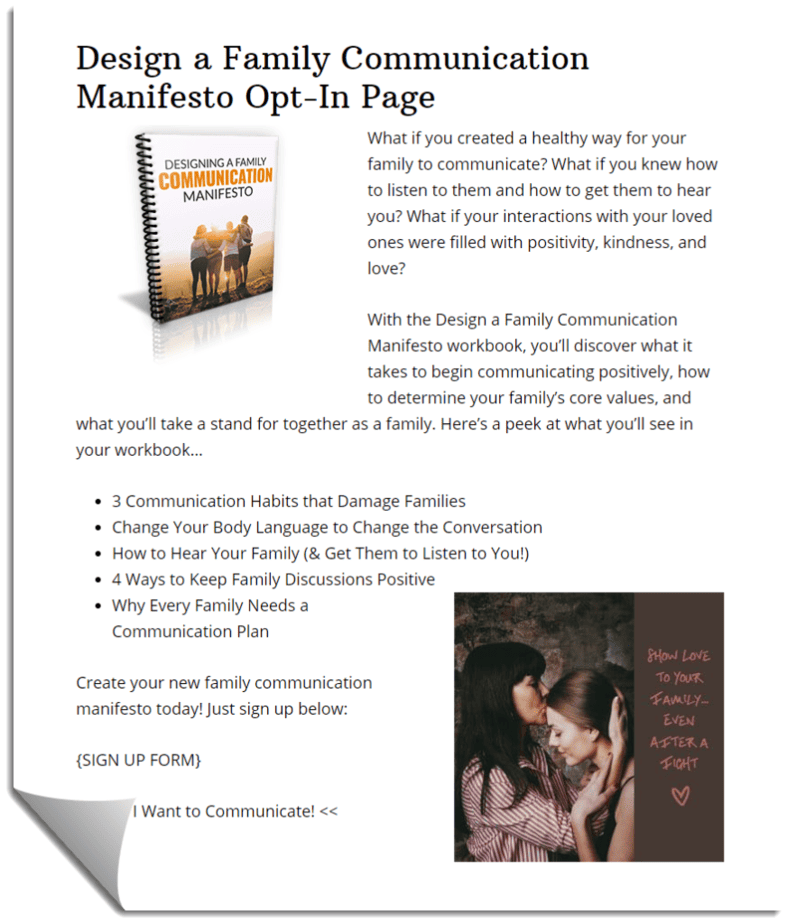 Design a Family Communications Manifesto Optin Copy