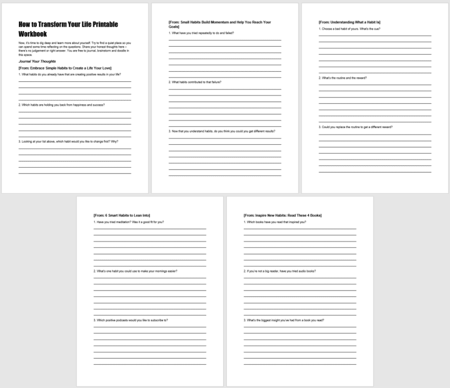 Habits to Transform Your Life PLR Workbook