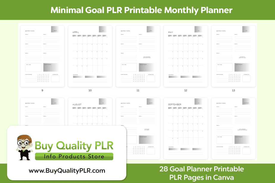 Minimal Goal PLR Printable Monthly Planner
