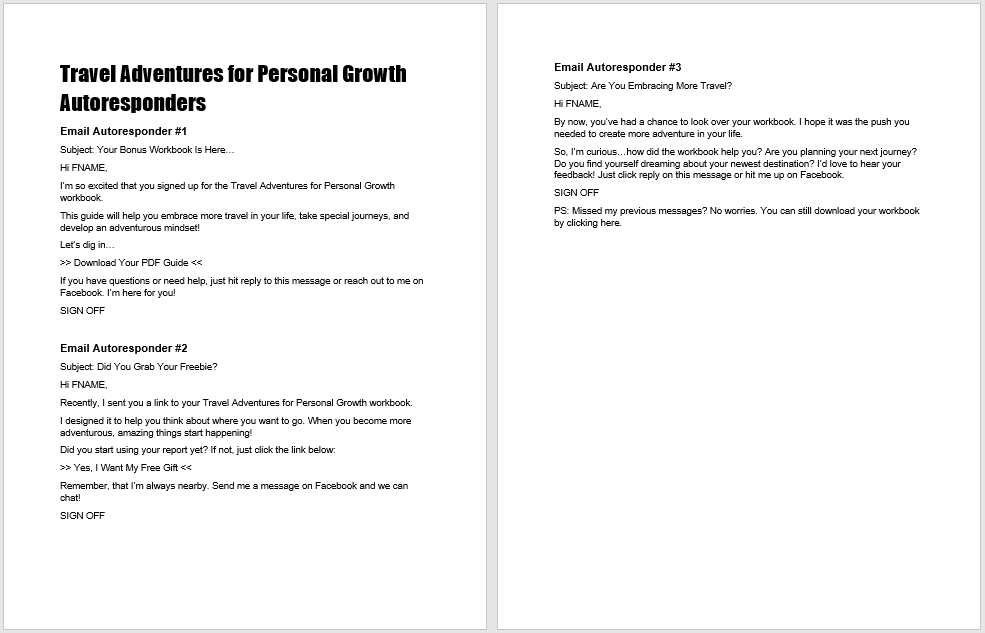 Travel Adventures for Personal Growth Autoresponder