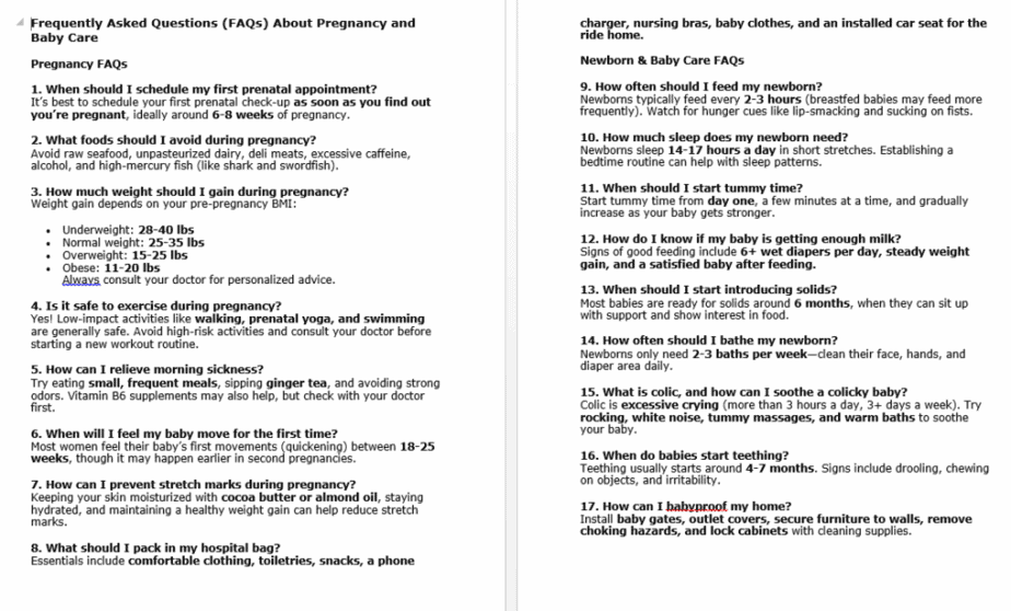 10 Pregnancy and Baby Care PLR Checklists FAQ sample